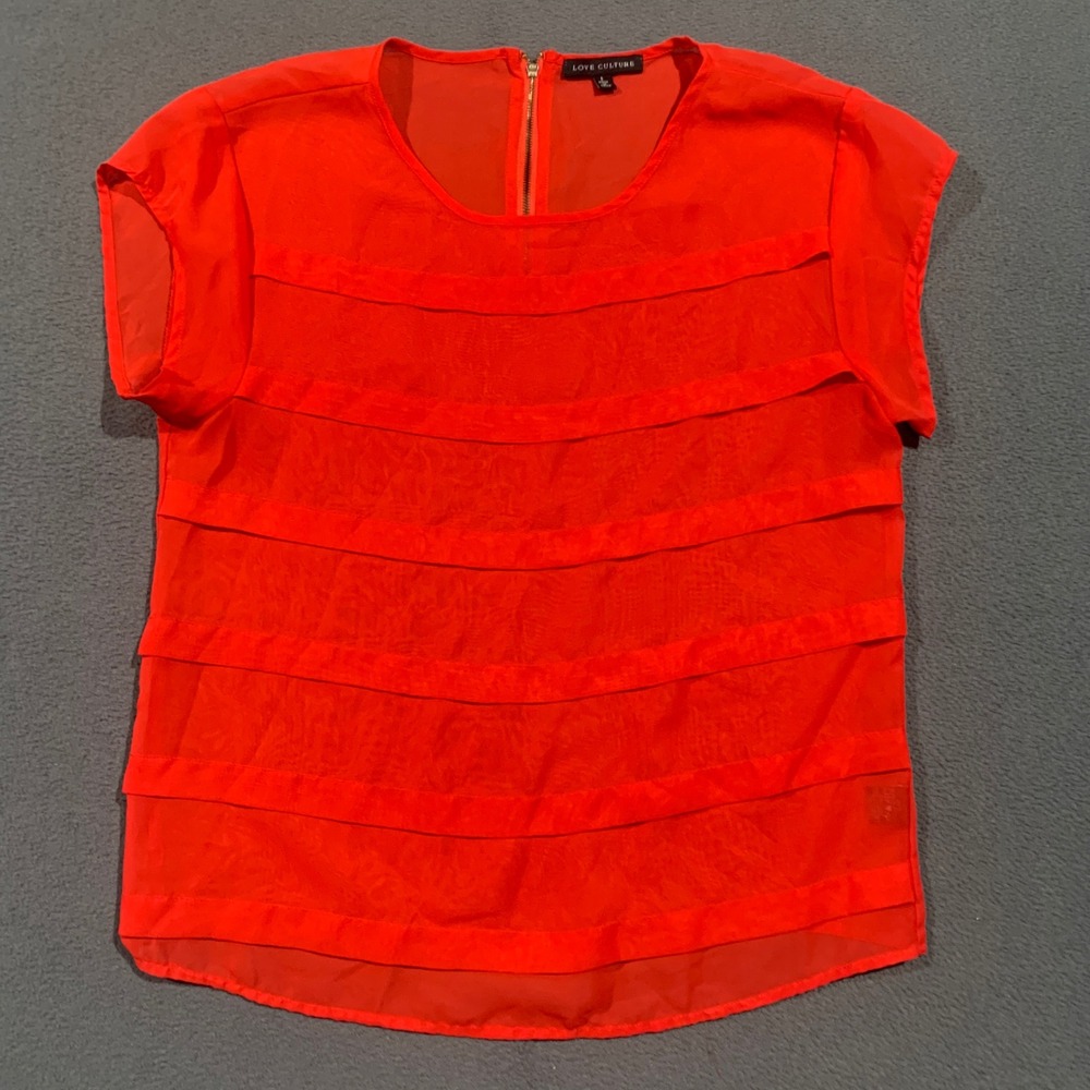 Love Culture Womens Red Sheer Tiered Layered Cap Sleeve Blouse Top Size Large